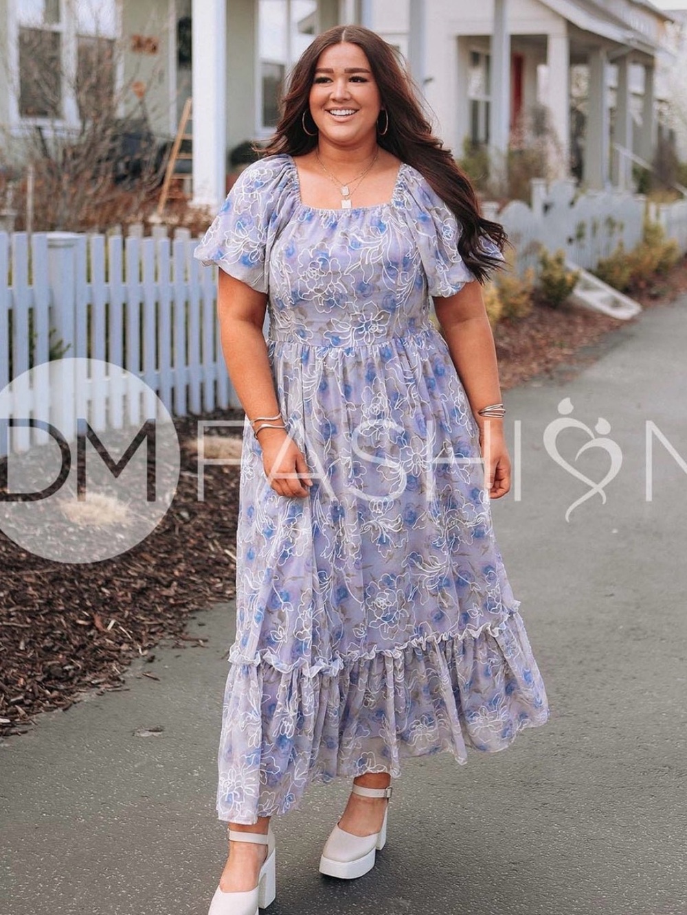 DM Fashion Annalise Cobalt Embroidered Floral Dress 4XL